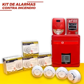KIT DE ALARMA CONTRA INCENDIO CENTRALIZADO LINEA PRO  CON PANEL 8 ZONAS + 10 DISPOSITIVOS LIFE +  BATERIA