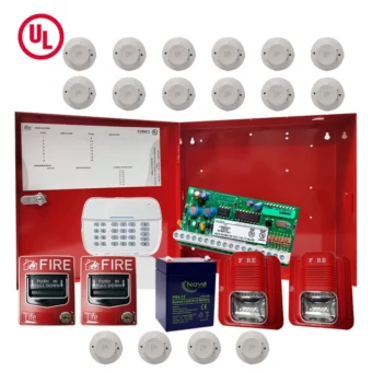 KIT DE ALARMA CONTRA INCENDIO CENTRALIZADO CON PANEL 8-32 ZONAS CERTIFICADO "UL" + 20 DISPOSITIVOS LIFE +  BATERIA