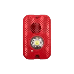 SIRENA CON LUZ ESTROBOSCOPICA LED DE PARED COLOR ROJO PARA EXTERIOR, 02 HILOS. INCLUYE CAJA POSTERIOR PLASTICA PARA EXTERIORES