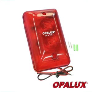 Sirena contra incendio con estrobo LED 6v-12v “Opalux” color rojo para sistemas de alarmas contra incendio centralizados