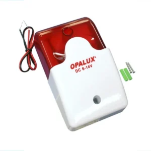 Sirena contra incendio con estrobo LED 6v-12v “Opalux” color rojo y blanco para sistemas de alarmas contra incendio centralizados
